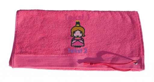 Badhanddoek fuchsia met afbeelding + 2 tekstlijnen - Lolelo