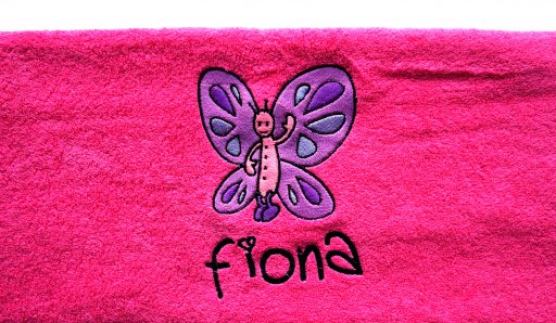 Badhanddoek fuchsia met afbeelding + 1 tekstlijn - Lolelo