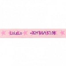 ABS01LRR Lichtroze armbandje met roze sterren met naam/ telefoonnummer