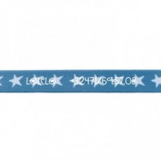 Jeans armbandje met lichtblauwe sterren met naam/ telefoonnummer