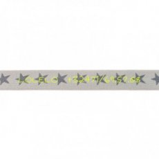 Lichtgrijs armbandje met donkergrijze sterren met naam/ telefoonnummer